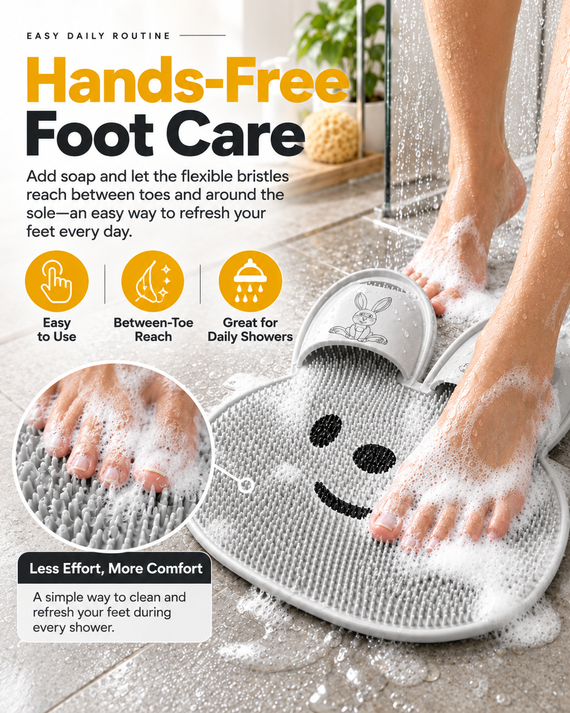 Shower Foot Scrubber Mat, Hands-Free Silicone Foot Cleaner Massager with Strong Suction Cups, Non-Slip Drainable Bath Foot Brush Mat for Dead Skin, Foot Care for Shower